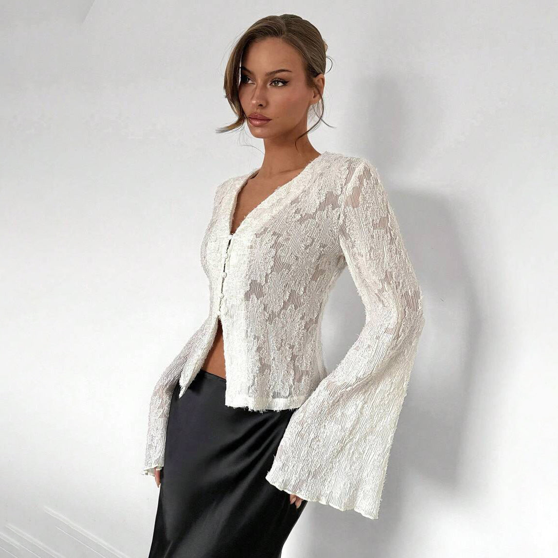 Damen Spitzenbluse Weite Ärmel Eveloria