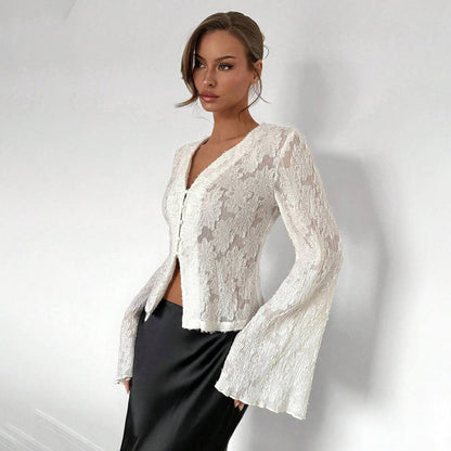 Damen Spitzenbluse Weite Ärmel Eveloria