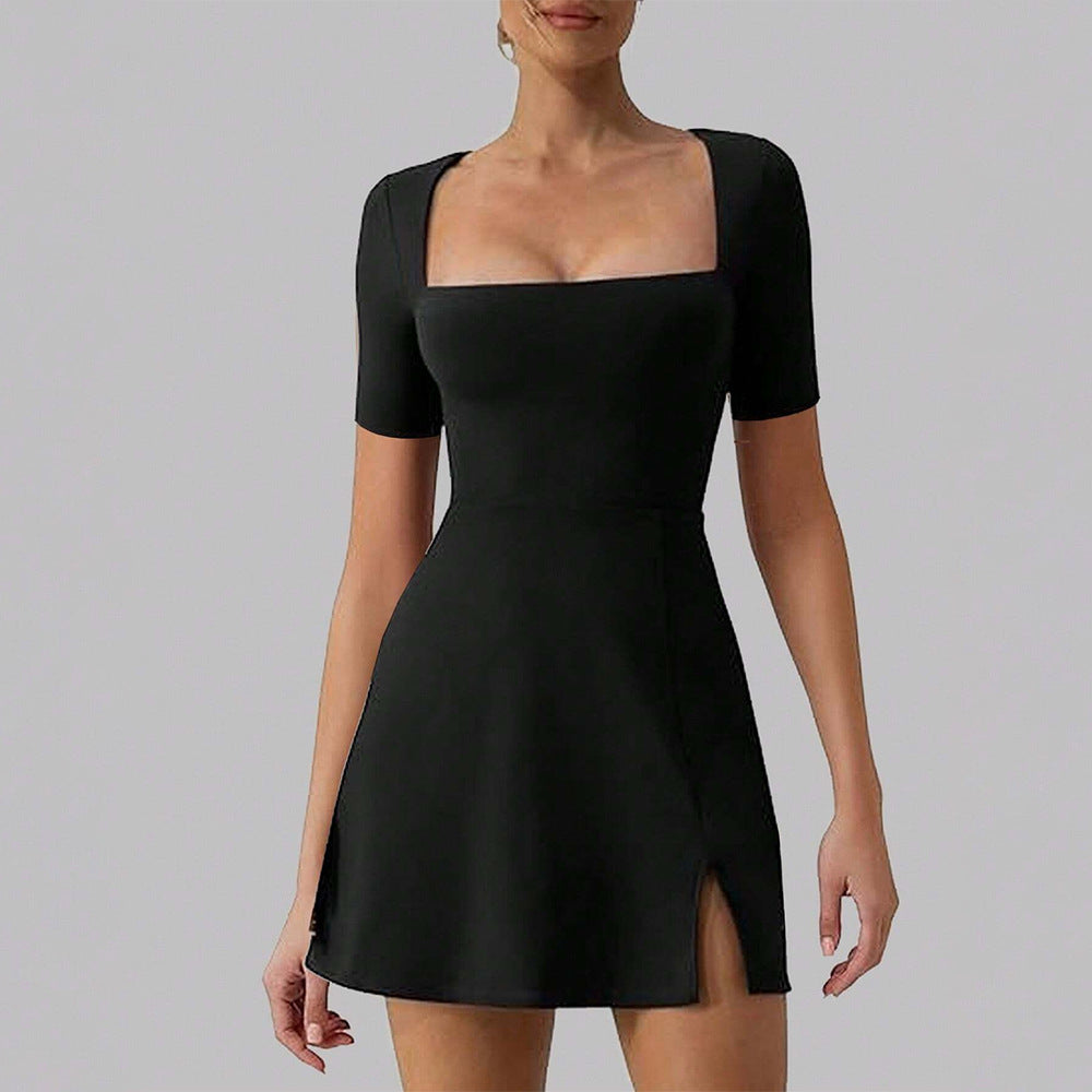 Damen Oversized Sommerkleid Quadratiskausschnitt Seitenschlitzen - Eveloria