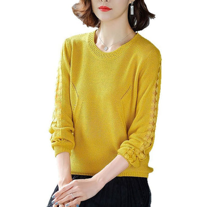 Damen Strickpullover Lochmuster Eveloria
