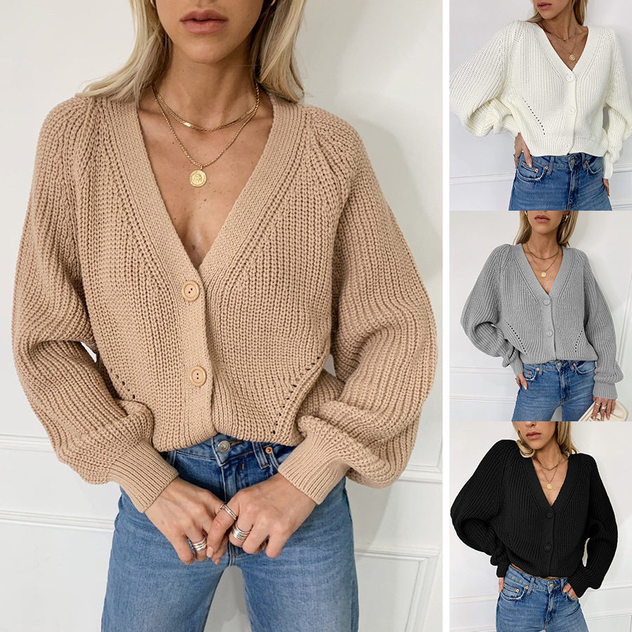 Damen Strickcardigan V-Ausschnitt Knopfdetails Beige - Eveloria