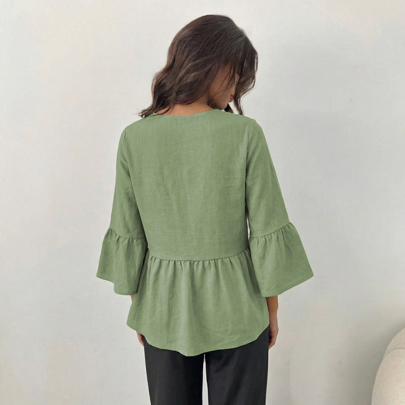 Damen Oberteil Bluse mit weiten Ärmeln und Knöpfen Eveloria