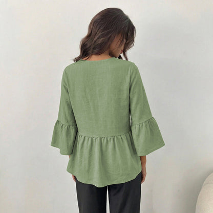 Damen Oberteil Bluse mit weiten Ärmeln und Knöpfen Eveloria