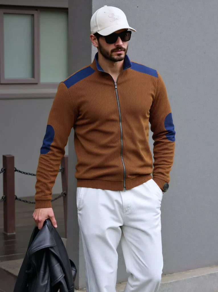 Marellon Herren Strickcardigan Rippenmuster Reißverschluss