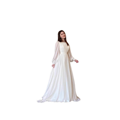 Damen Maxikleid Gerafftes Oberteil Länge Lang Ärmel Eveloria