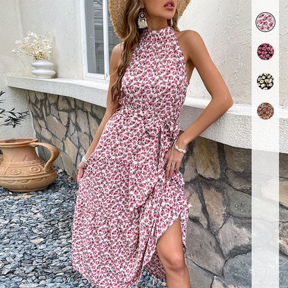 Damen Maxikleid Florale Rüschen Taillengürtel Eveloria - Eveloria