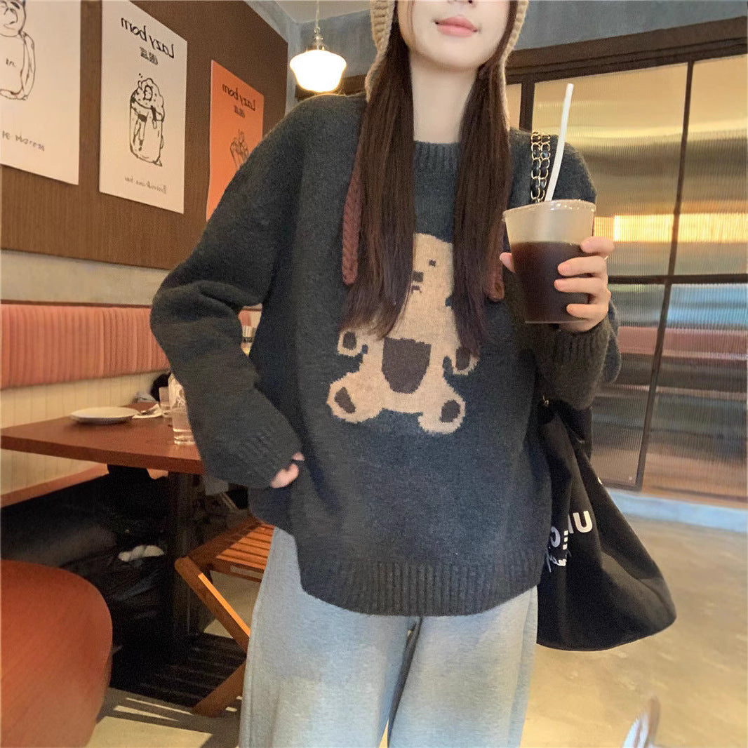 Damen Strickpullover Bär Motiv