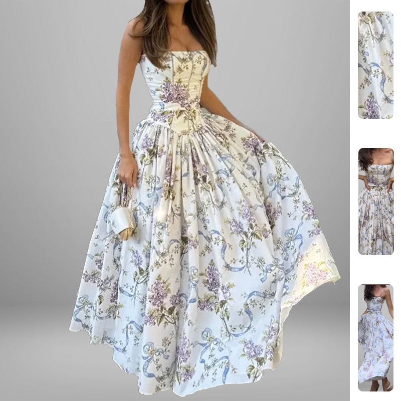 Damen Maxikleid Floralmuster Gerafftes Oberteil Eveloria - Eveloria