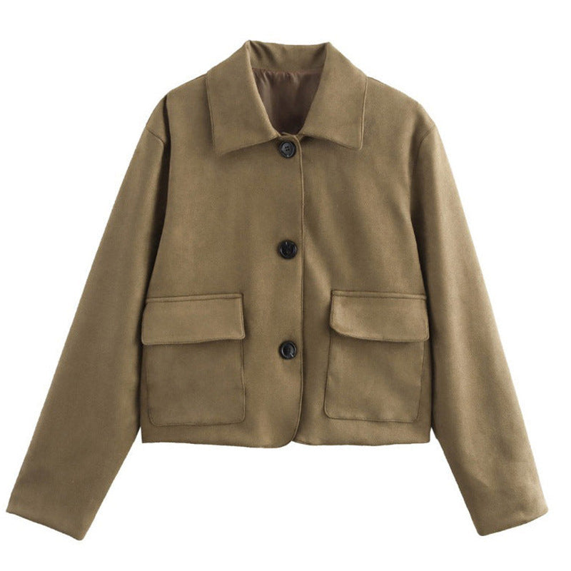 Damen Kurzjacke modisch mit Brusttaschen und Knöpfen Eveloria