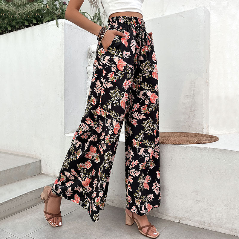 Damen Palazzo-Hosen Floralmuster Elastischer Bund Eveloria
