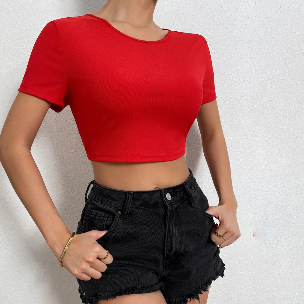 Damen Cropped Oberteil Dekorative Rückenbindebänder