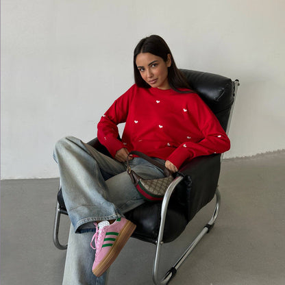 Damen Oversized Pullover Herzmuster Eveloria