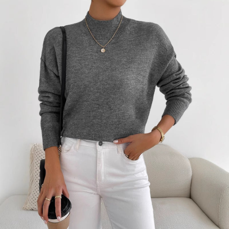 Damen Pullover Weiches Material Hochkragen Beige - Eveloria
