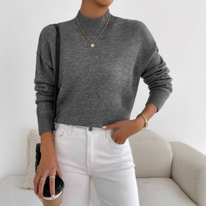 Damen Pullover Weiches Material Hochkragen Beige - Eveloria