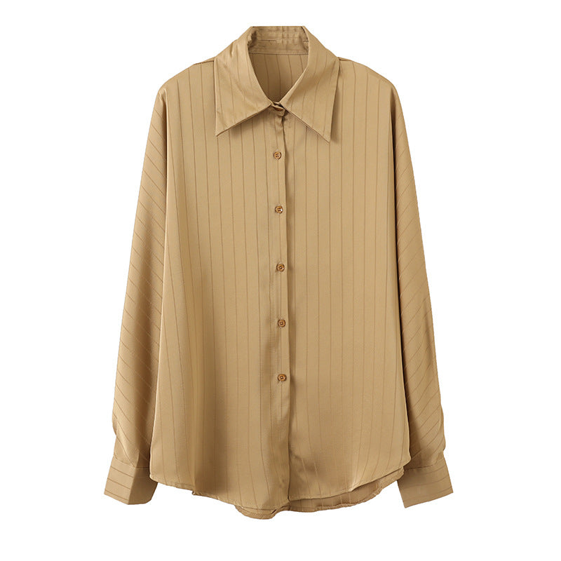 Damen Hemd Gestreift Satin Oberfläche Eveloria