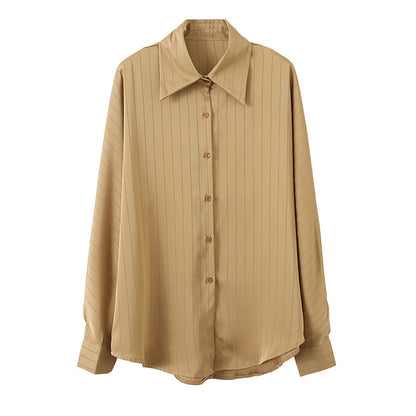 Damen Hemd Gestreift Satin Oberfläche Eveloria