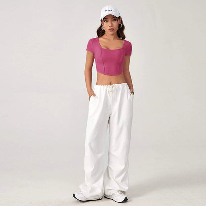 Damen Cropped Quadratischer Ausschnitt Rippstruktur