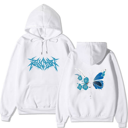 Damen Kapuzenpullover Schmetterlings-Blumen-Motiv