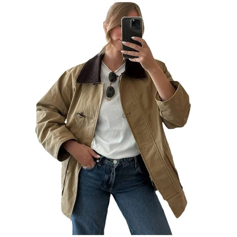Damen Modische Baumwolljacke Abnehmbarer Kragen