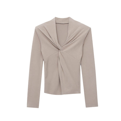Damen Langarm-Oberteil Wickeldesign Figurfreundlich Eveloria