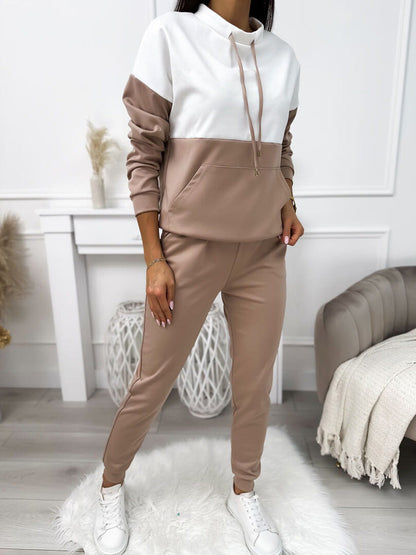 Damen Sportliches Lounge-Set Kapuze Elastisch Grau Eveloria