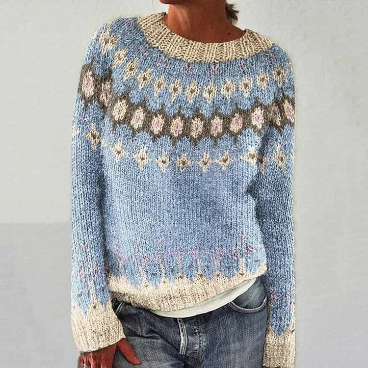 Damen Strickpullover Lebhaftes Muster Komfortabler Schnitt Eveloria