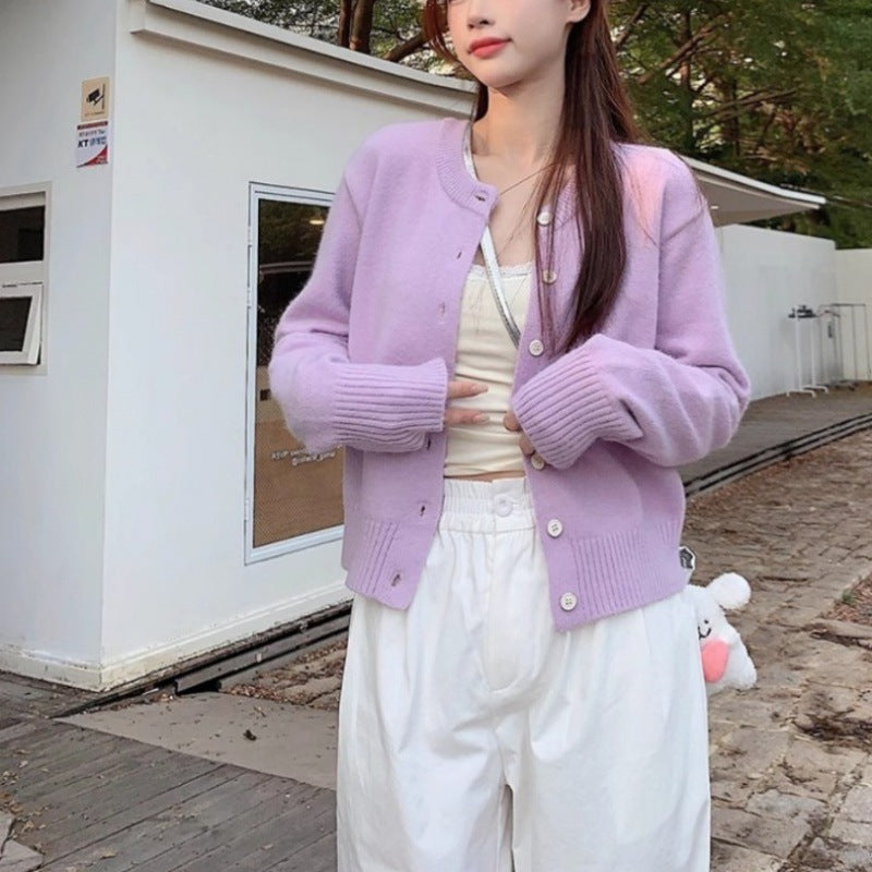 Damen Strickjacke Kurzärmelig Knöpfe Feine Webart Eveloria
