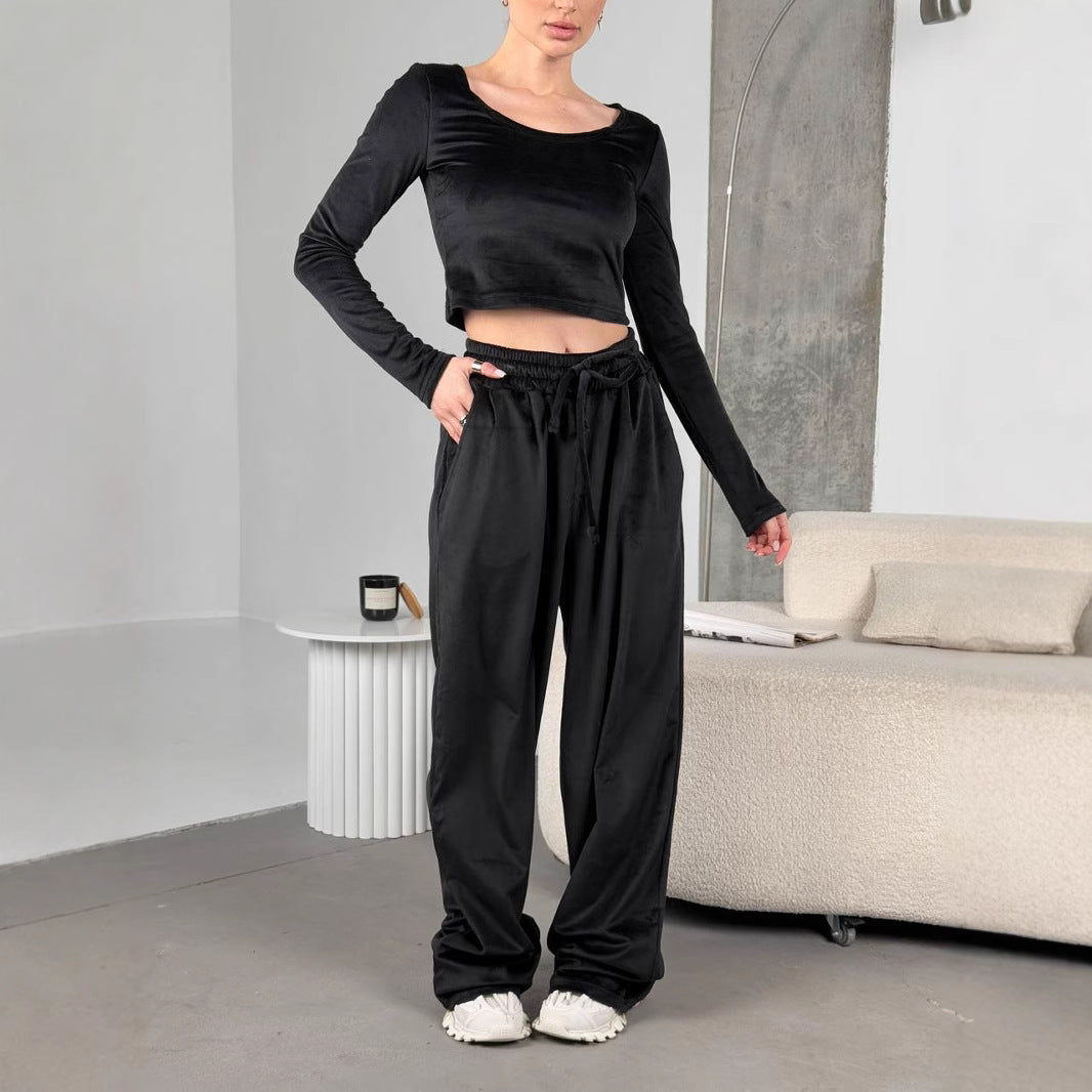 Damen Velourshose Cropped Oberteil Stilvoll