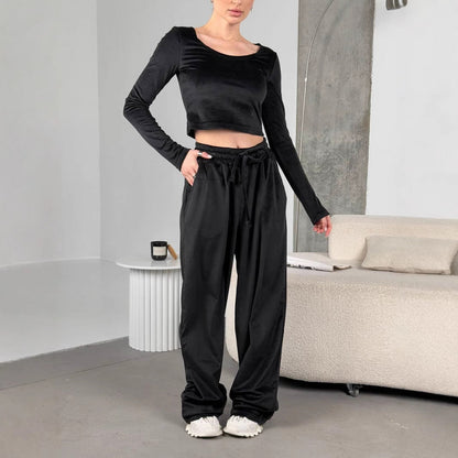 Damen Velourshose Cropped Oberteil Stilvoll