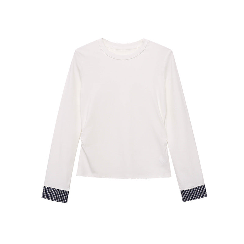 Damen Langarmshirt Feine Rippstruktur Modisches Detail Weiße Farbe