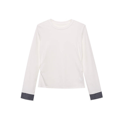 Damen Langarmshirt Feine Rippstruktur Modisches Detail Weiße Farbe