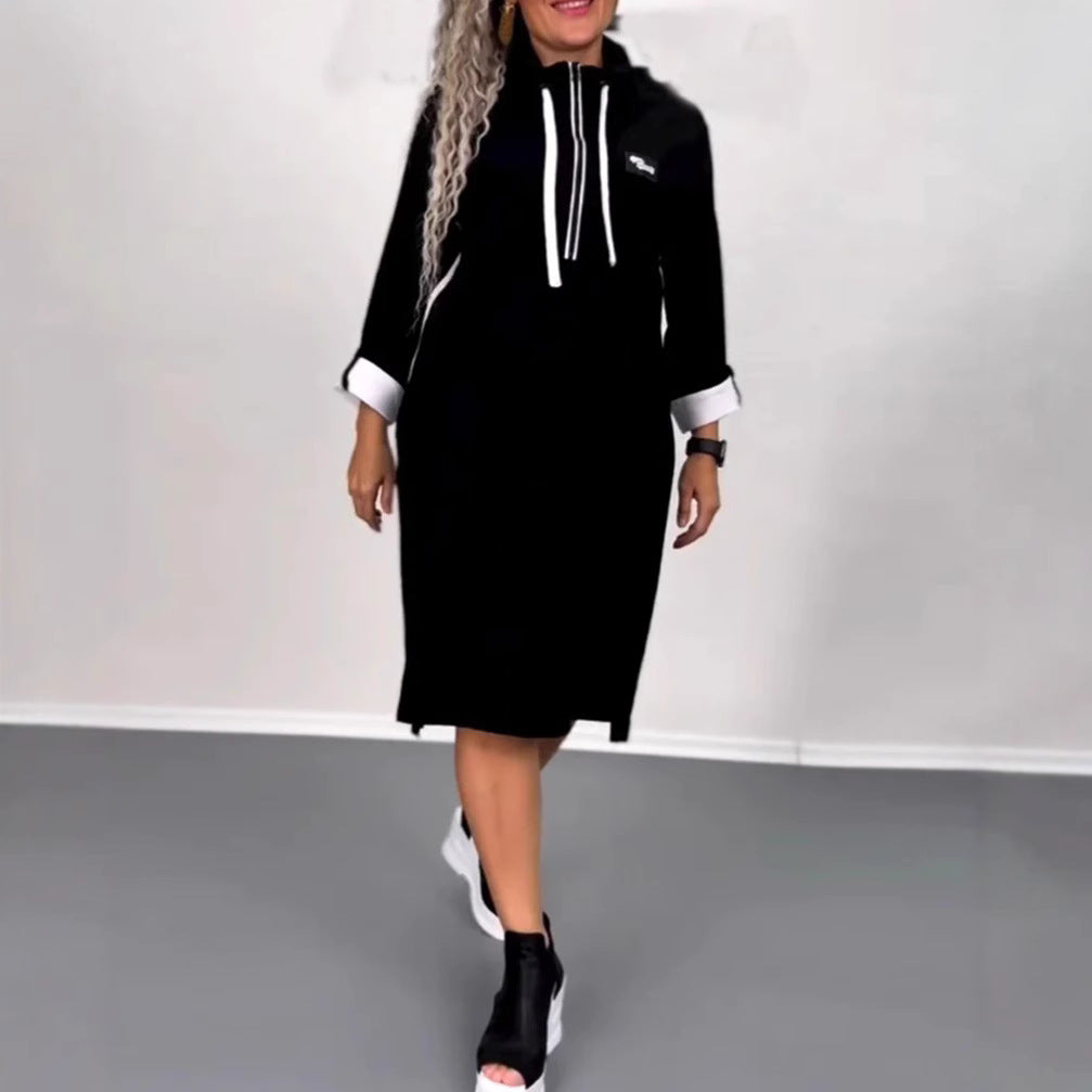 Damen Kapuzenkleid mit Taschen Farbkontrast - Eveloria