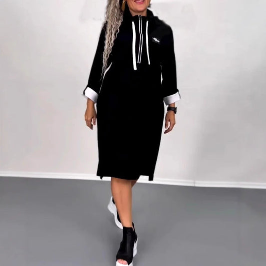 Damen Kapuzenkleid mit Taschen Farbkontrast - Eveloria