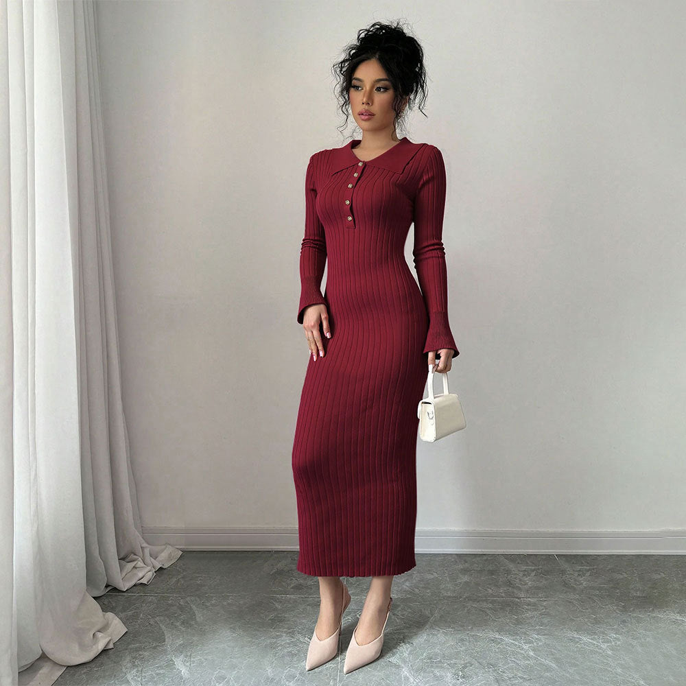Damen Langarm-Kleid Rippdesign Figurbetonend Eveloria