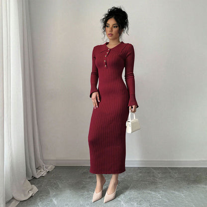 Damen Langarm-Kleid Rippdesign Figurbetonend Eveloria