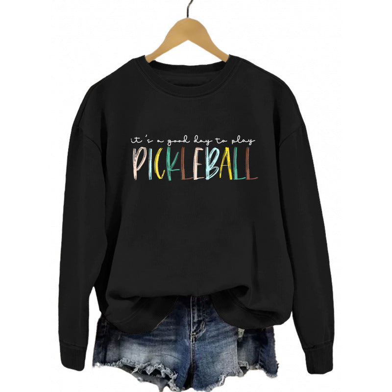 Damen Sweatshirt Bunt Pickleball-Druck Grau