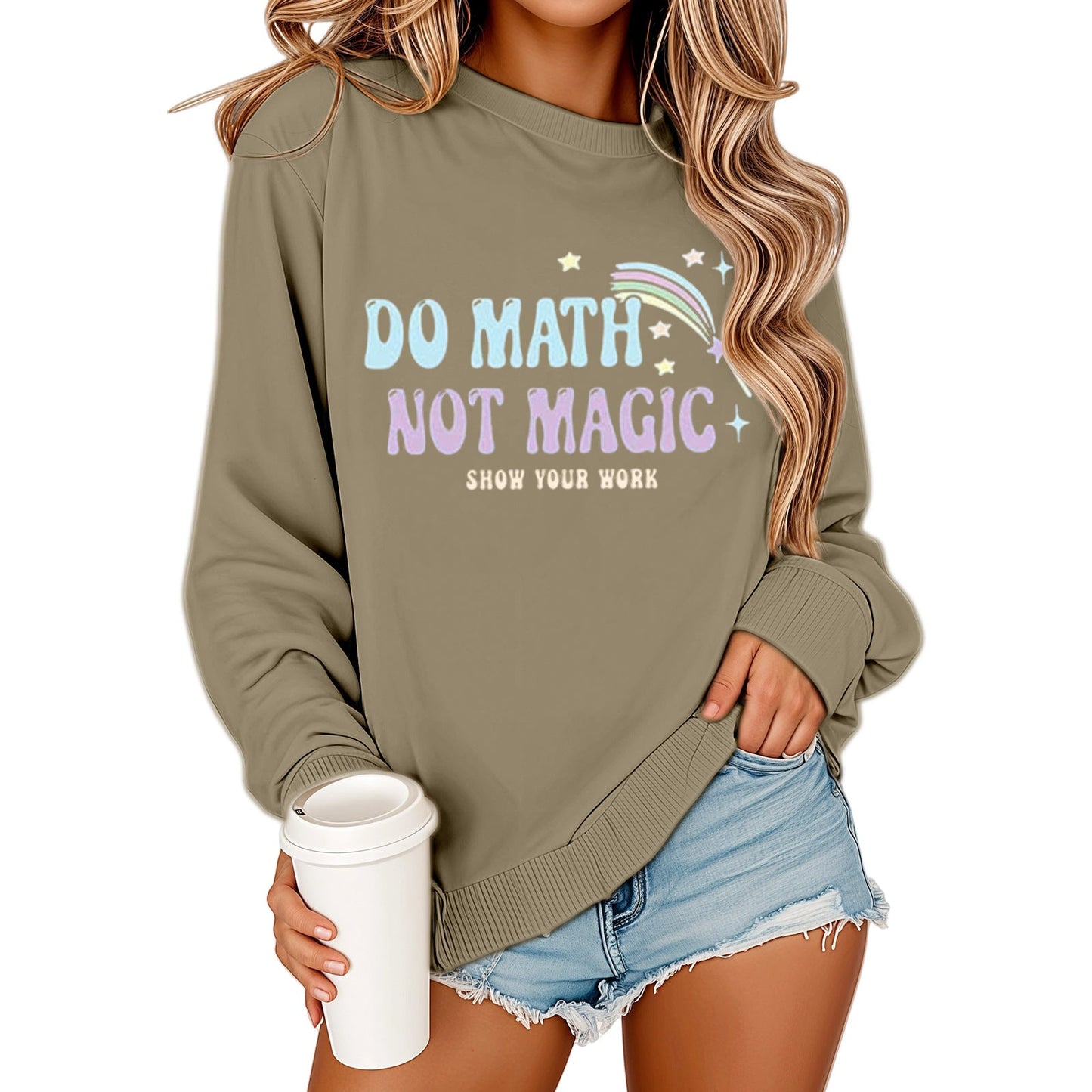 Damen Sweatshirt Mathematikdruck Lässig Grau Eveloria