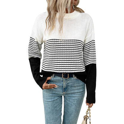 Damen Strickpullover Lässig Gestreift Weit Eveloria