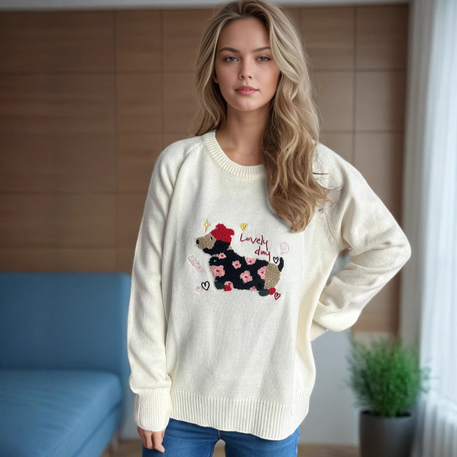 Damen Sweatshirt Tierdesign Blumenstickerei Eveloria