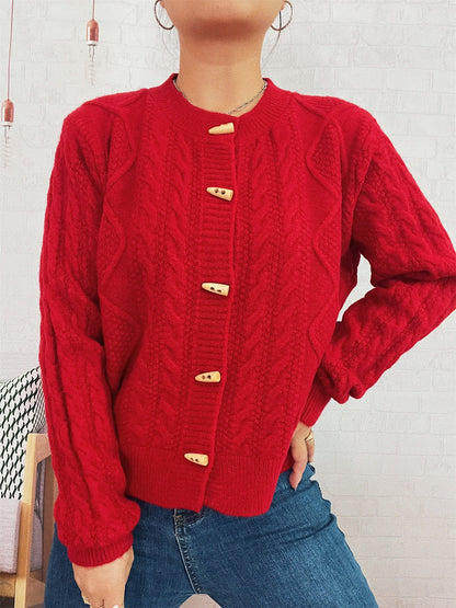 Damen Strickcardigan Weich Nautisches Design Beige Holzknöpfe