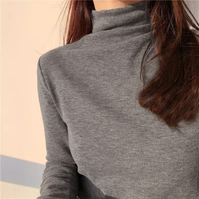 Damen Langarmshirt Hochkragen Eveloria Baumwolle Weiß