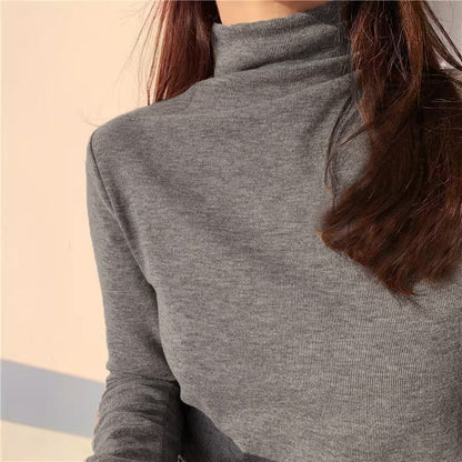 Damen Langarmshirt Hochkragen Eveloria Baumwolle Weiß