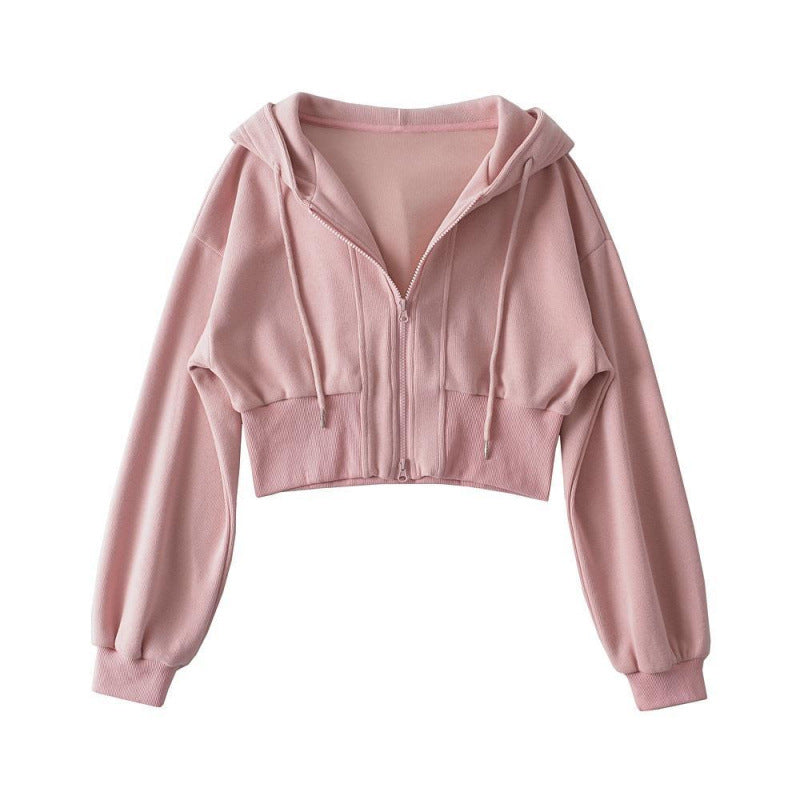 Damen Cropped Kapuzenjacke Elastisch Reißverschluss Eveloria