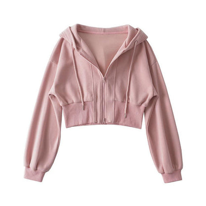 Damen Cropped Kapuzenjacke Elastisch Reißverschluss Eveloria