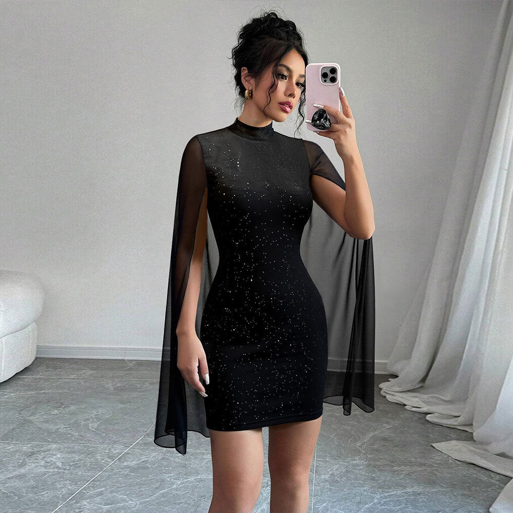 Damen Cocktailkleid Transparent Glitzer Elegant Eveloria
