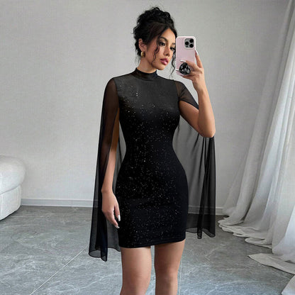 Damen Cocktailkleid Transparent Glitzer Elegant Eveloria