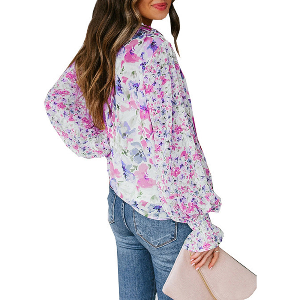 Damen Bluse mit weiten Ärmeln Floral Muster Eveloria