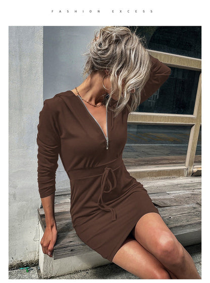 Damen Sportkleid Reißverschluss Regulierbarer Gürtel Eveloria