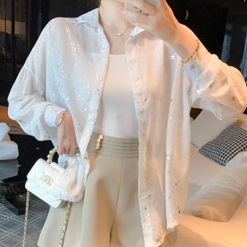 Damen Bluse transparent mit Sternenmotiv Eveloria
