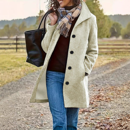 Damen Wollmantel Elegantes Design mit Kragen und Taschen